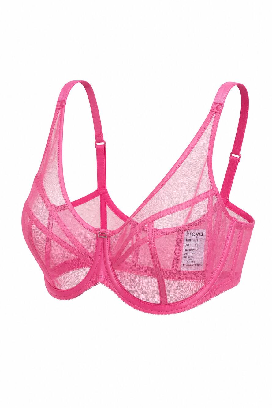 Freya Snapshot High Apex Underwire Plunge Bra Hot Pink Sheer 400921PIK SZ 38G